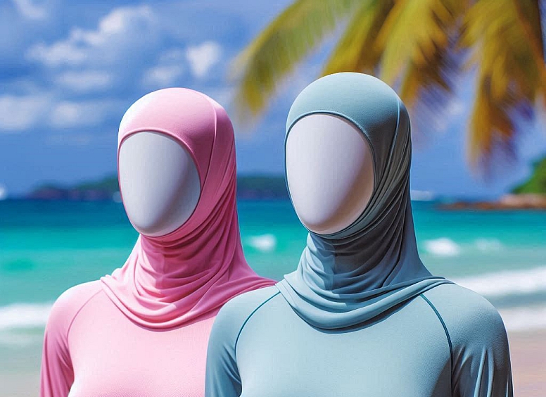 burkini hijab in pink and blue