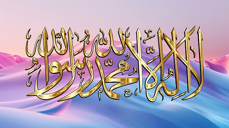 shahadah on a pink desert background